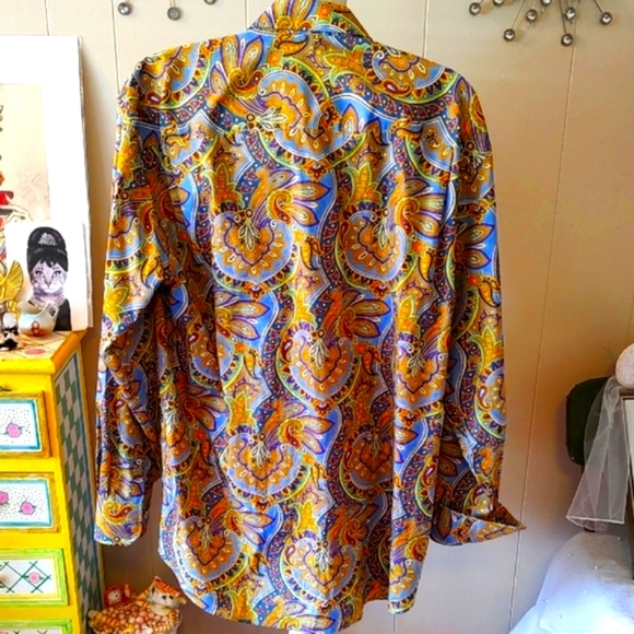 Alan Flusser Long Sleeve Casual Button Down Cotten Shirt Size Large Boho Retro - Picture 4 of 12